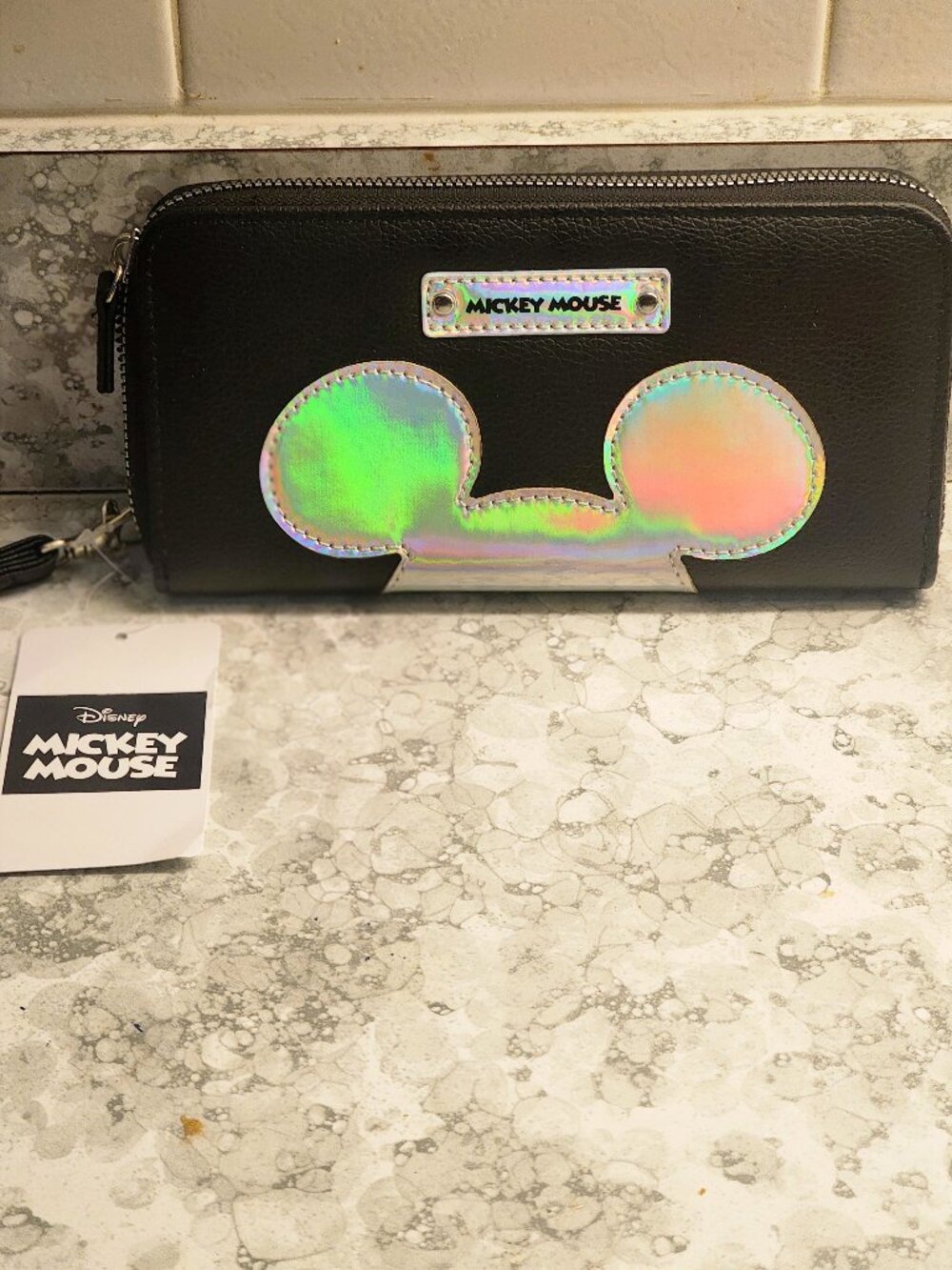 "Mickey Mouse Ears"  Wristlet/Wallet" Black Hologram_ Brand New W/ Tags